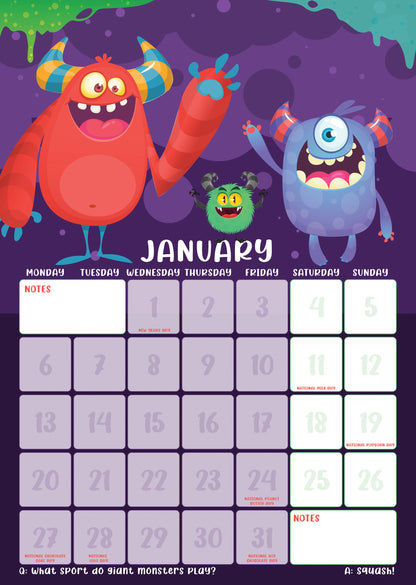 Children's 2025 Silly Little Monsters Calendar